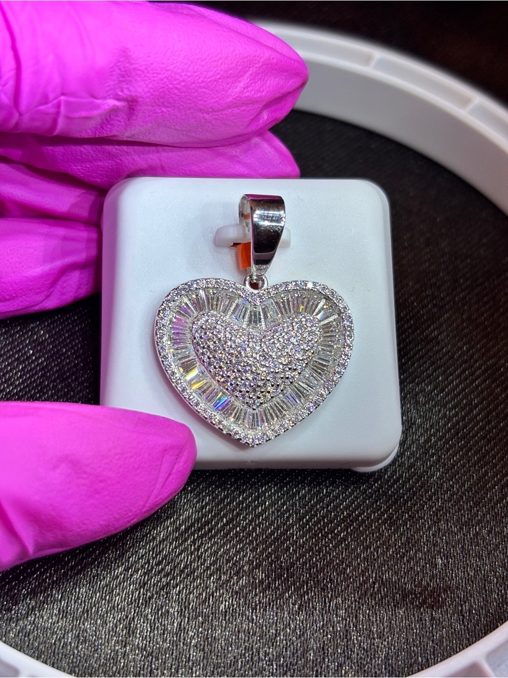 .925 Sterling Silver 3ct. VVS Moissanite Double Halo Heart Pendant - Picture 5 of 9